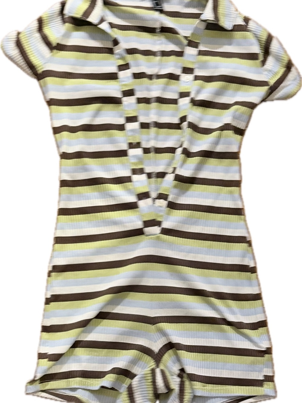 Forever 21 Striped Polo Romper in Brown, White & Light Green